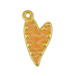 Breloques en m&eacute;tal DQ coeur Perle Orange clair-Dor&eacute; (sans nickel)