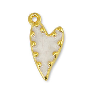 Breloques en m&eacute;tal DQ coeur Perle Blanc-Dor&eacute; (sans nickel)