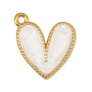 Breloques en m&eacute;tal DQ coeur Perle Blanc-Dor&eacute; (sans nickel)