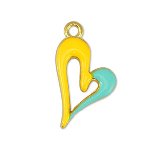 Breloques en m&eacute;tal DQ coeur Jaune-Veraman Bleu-Dor&eacute; (sans nickel)
