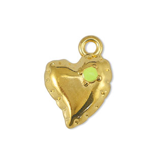 Breloques en m&eacute;tal DQ coeur Jaune citron-Dor&eacute; (sans nickel)