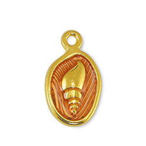 Breloques en m&eacute;tal DQ coquille Transparent Orange-Dor&eacute; (sans nickel)