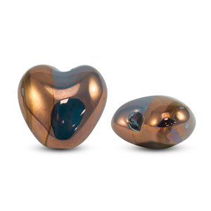 Perles en c&eacute;ramique DQ grecque coeur Bleu-bronze