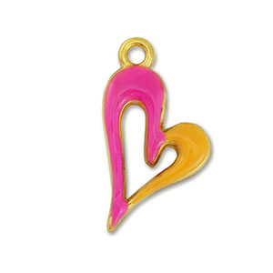 Breloques en m&eacute;tal DQ coeur Dor&eacute;-fuchsia-orange (sans nickel)