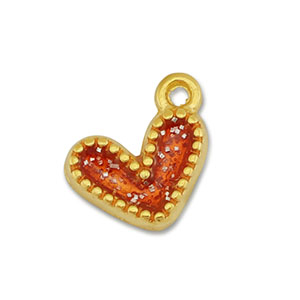 Breloques en m&eacute;tal DQ coeur Dor&eacute;-paillet&eacute; rouge (sans nickel)