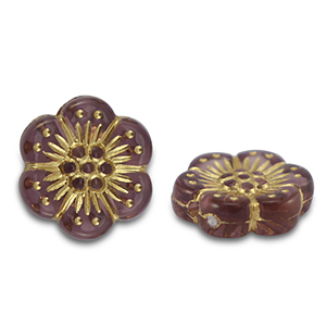 Perles acryliques fleur Mauve-taupe-dor&eacute;