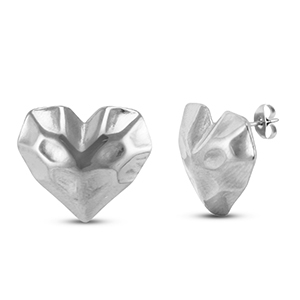 Boucles d'oreilles / puces d&rsquo;oreilles en acier Inox coeur Argent&eacute;