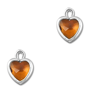 Pendentifs en verre Crystal glass coeur Orange marron-argent&eacute;