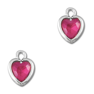 Pendentifs en verre Crystal glass coeur Rose fonc&eacute;-argent&eacute;