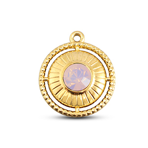 BY31&reg; Breloques en acier Inox rond avec bague Dor&eacute;-rose doux opale