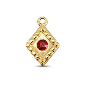 BY31&reg; Breloques en acier Inox losange Dor&eacute;-rouge rubis