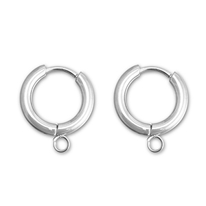 Boucles d'oreilles en acier inox cr&eacute;oles avec anneau 13mm Argent&eacute;
