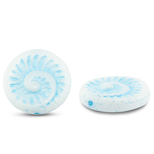 Perles tch&egrave;ques fossil shell 18mm Blanc-bleu clair