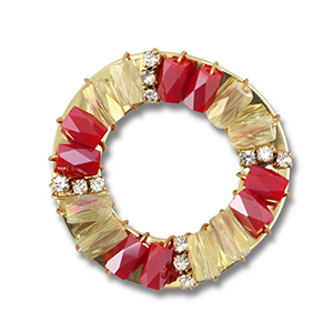 Boucles pendentifs facett&eacute;es rond Rouge-transparent AB-dor&eacute;