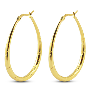 Boucles d'oreilles / cr&eacute;oles en acier Inox ovale Dor&eacute;