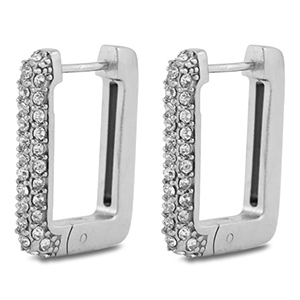 Boucles d'oreilles / cr&eacute;oles en acier Inox rectangle Argent&eacute;