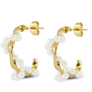 Boucles d'oreilles / puces en acier Inox avec imitations perles Dor&eacute;