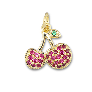 M&eacute;tal TQ laiton breloques cerises Dor&eacute;-fuchsia