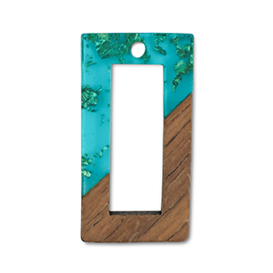 Pendentifs en bois rectangle Bleu transparent-dor&eacute;-marron