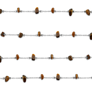 Appr&ecirc;ts en acier inox cha&icirc;ne maille jaseron &OElig;il de tigre irr&eacute;gulier Argent&eacute;-marron dor&eacute;
