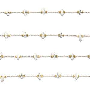 Appr&ecirc;ts en acier inox cha&icirc;ne maille jaseron Howlite irr&eacute;gulier Dor&eacute;-blanc