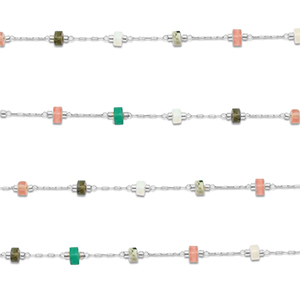 Appr&ecirc;ts en acier inox cha&icirc;ne maille jaseron M&eacute;lange de pierres naturelles rondelles Argent&eacute;-multicolore