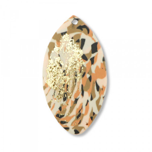 Pendentifs en polym&egrave;re  feuille Marron-rose-blanc-dor&eacute;