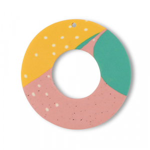 Pendentifs en polym&egrave;re rond Vert-rose-jaune ocre