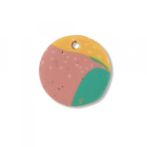 Pendentifs en polym&egrave;re rond Vert-rose-jaune ocre