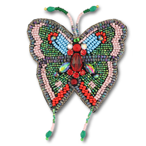 Broches papillon Rouge-vert-rose
