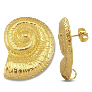 Appr&ecirc;ts en acier Inox boucles d'oreilles / puces d&rsquo;oreilles coquille avec anneau Dor&eacute;