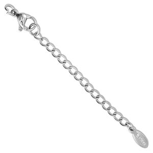 Appr&ecirc;ts en acier inox cha&icirc;nette d'extension m&eacute;daillon ovale avec fermoir mousqueton Argent&eacute;