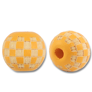 Perles en bois rond 10mm le motif Orange clair-naturel
