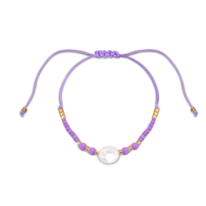 Cha&icirc;nes de cheville tendance perles mixtes Violet-blanc-dor&eacute;