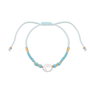 Cha&icirc;nes de cheville tendance perles mixtes Bleu clair-blanc-dor&eacute;