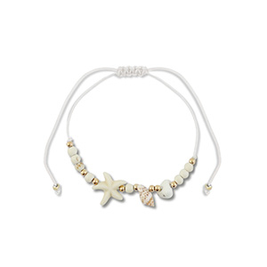 Cha&icirc;nes de cheville tendance perles mixtes Blanc-dor&eacute;