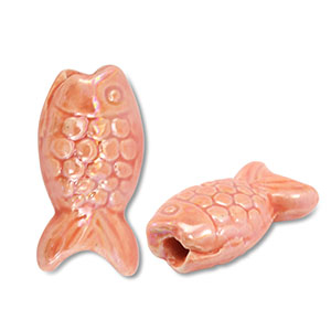 Perles en c&eacute;ramique DQ grecque poisson P&ecirc;che corail