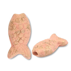 Perles en c&eacute;ramique DQ grecque poisson Rose-dor&eacute;
