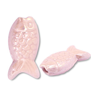 Perles en c&eacute;ramique DQ grecque poisson Rose clair