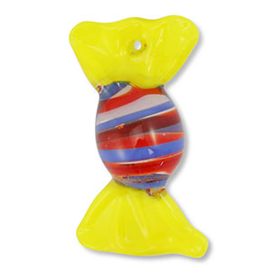Breloques en verre peintes &agrave; la main bonbon Jaune-bleu-rouge-transparent