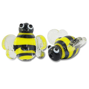 Perles en verre peintes &agrave; la main abeille Jaune-noir-transparent