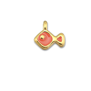 Breloques en m&eacute;tal DQ poisson Rouge corail-Dor&eacute; (sans nickel)