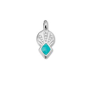 Breloques en m&eacute;tal DQ rhombe Bleu turquoise-Argent&eacute; antique (sans nickel)