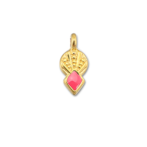 Breloques en m&eacute;tal DQ rhombe Rouge corail-Dor&eacute; (sans nickel)