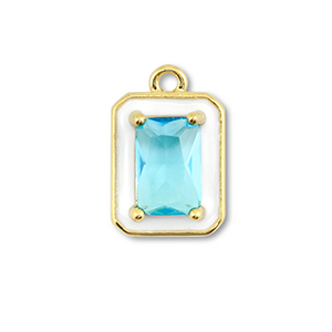 M&eacute;tal TQ laiton breloques rectangle Dor&eacute;-blanc-bleu clair
