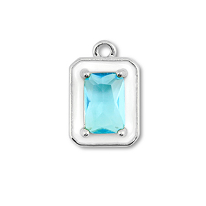 M&eacute;tal TQ laiton breloques rectangle Argent&eacute;-blanc-bleu clair