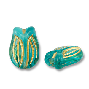 Perles acryliques tulipe Bleu sarcelle-dor&eacute;