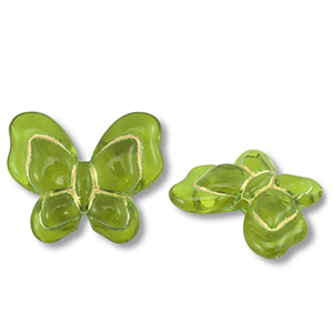 Perles acryliques papillon Vert olive-dor&eacute;