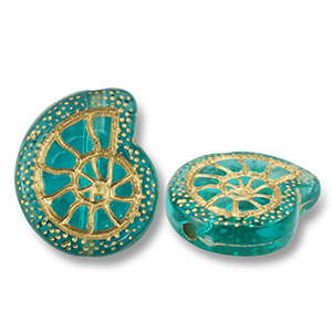 Perles acryliques coquille Bleu sarcelle-dor&eacute;