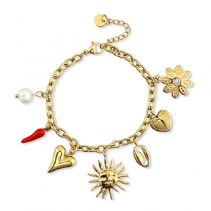 Bracelets en acier Inox avec breloque &eacute;t&eacute; Dor&eacute;-rouge-blanc